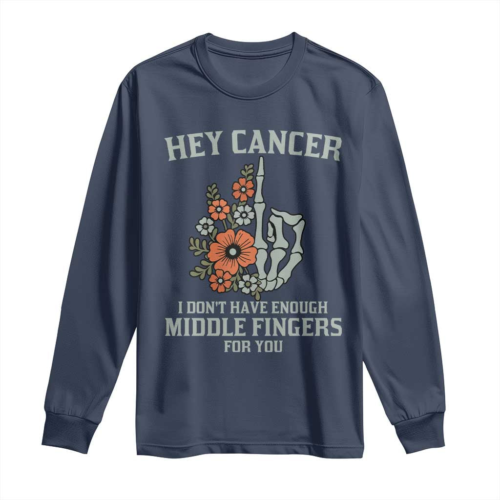 Anti Cancer Skeleton Middle Finger Long Sleeve Shirt Floral Fck Cancer