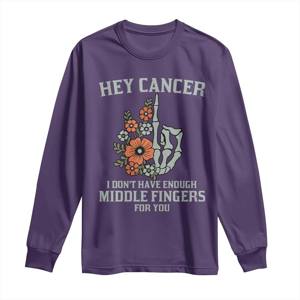 Anti Cancer Skeleton Middle Finger Long Sleeve Shirt Floral Fck Cancer