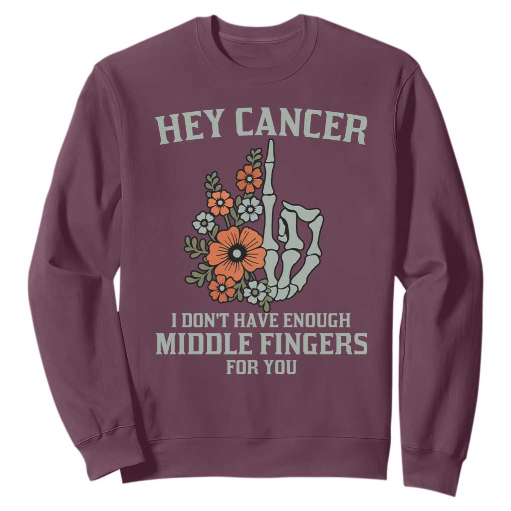Anti Cancer Skeleton Middle Finger Sweatshirt Floral Fck Cancer