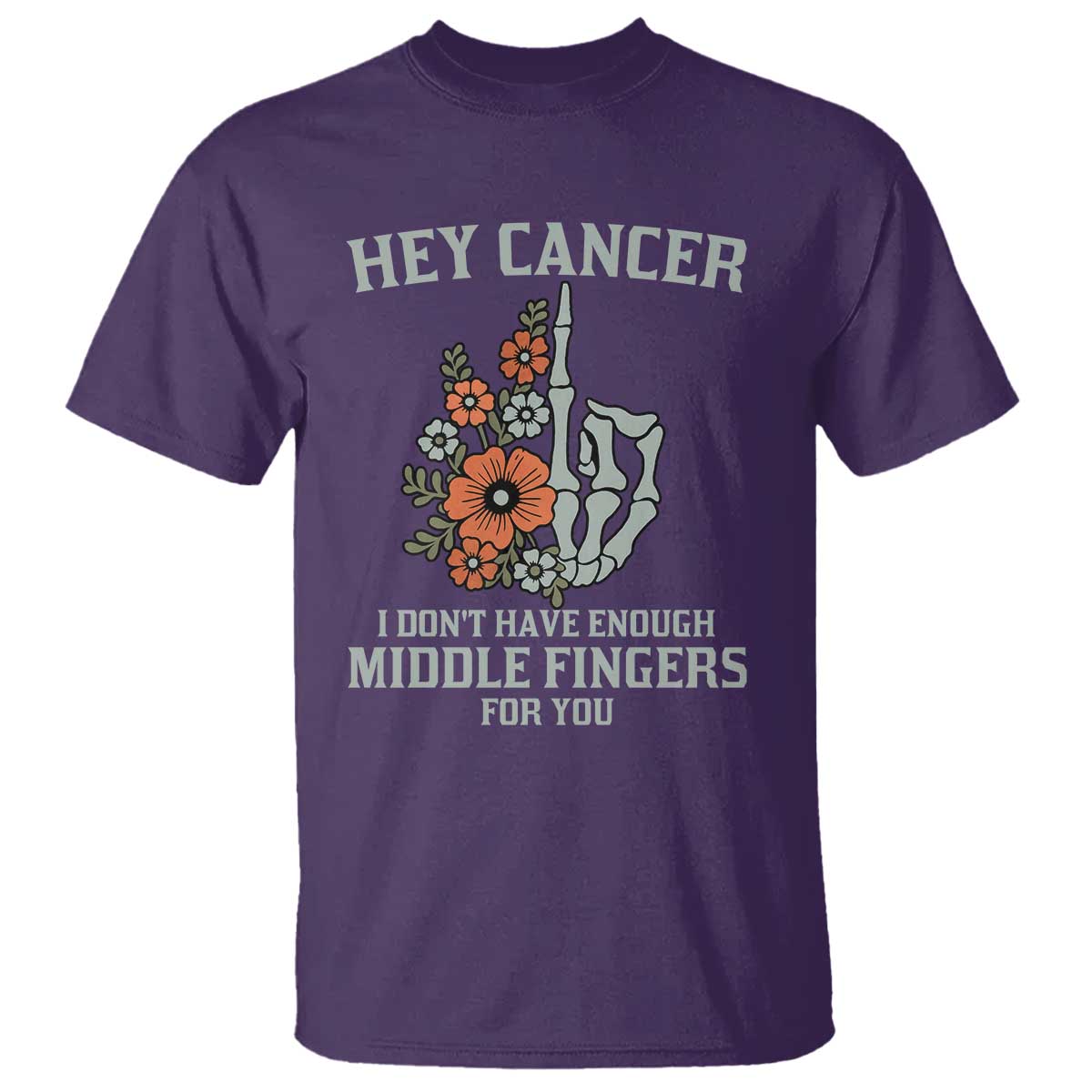 Anti Cancer Skeleton Middle Finger T Shirt Floral Fck Cancer
