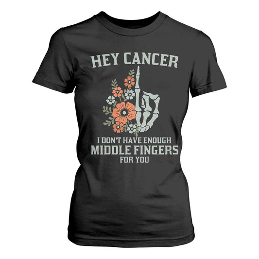 Anti Cancer Skeleton Middle Finger T Shirt For Women Floral Fck Cancer