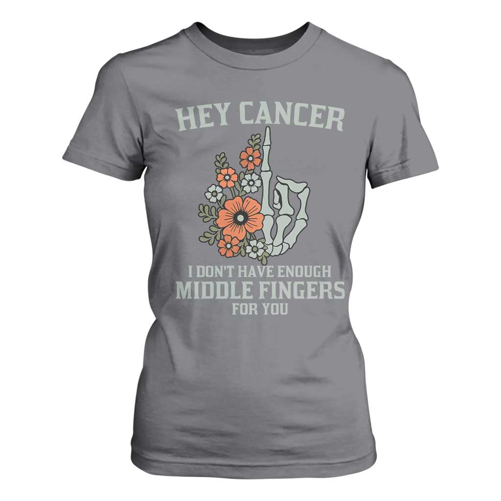 Anti Cancer Skeleton Middle Finger T Shirt For Women Floral Fck Cancer