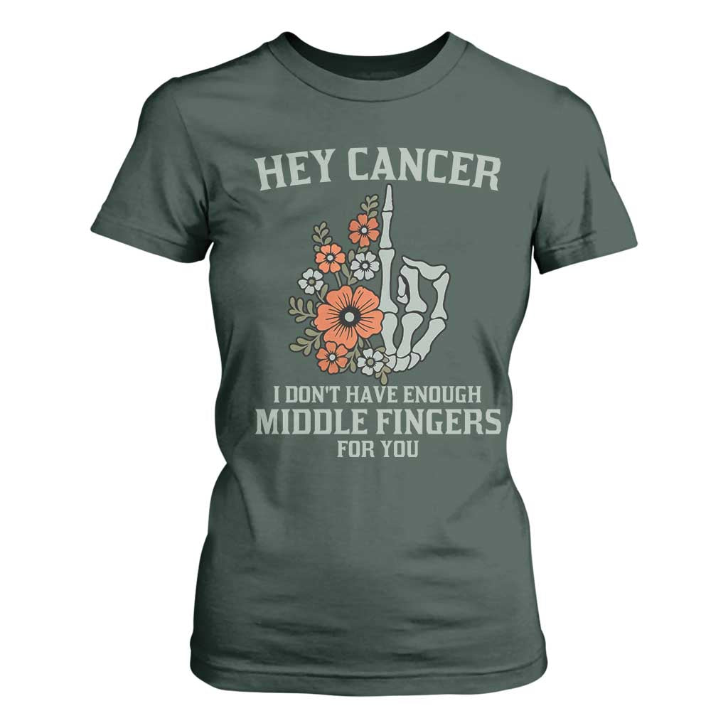 Anti Cancer Skeleton Middle Finger T Shirt For Women Floral Fck Cancer