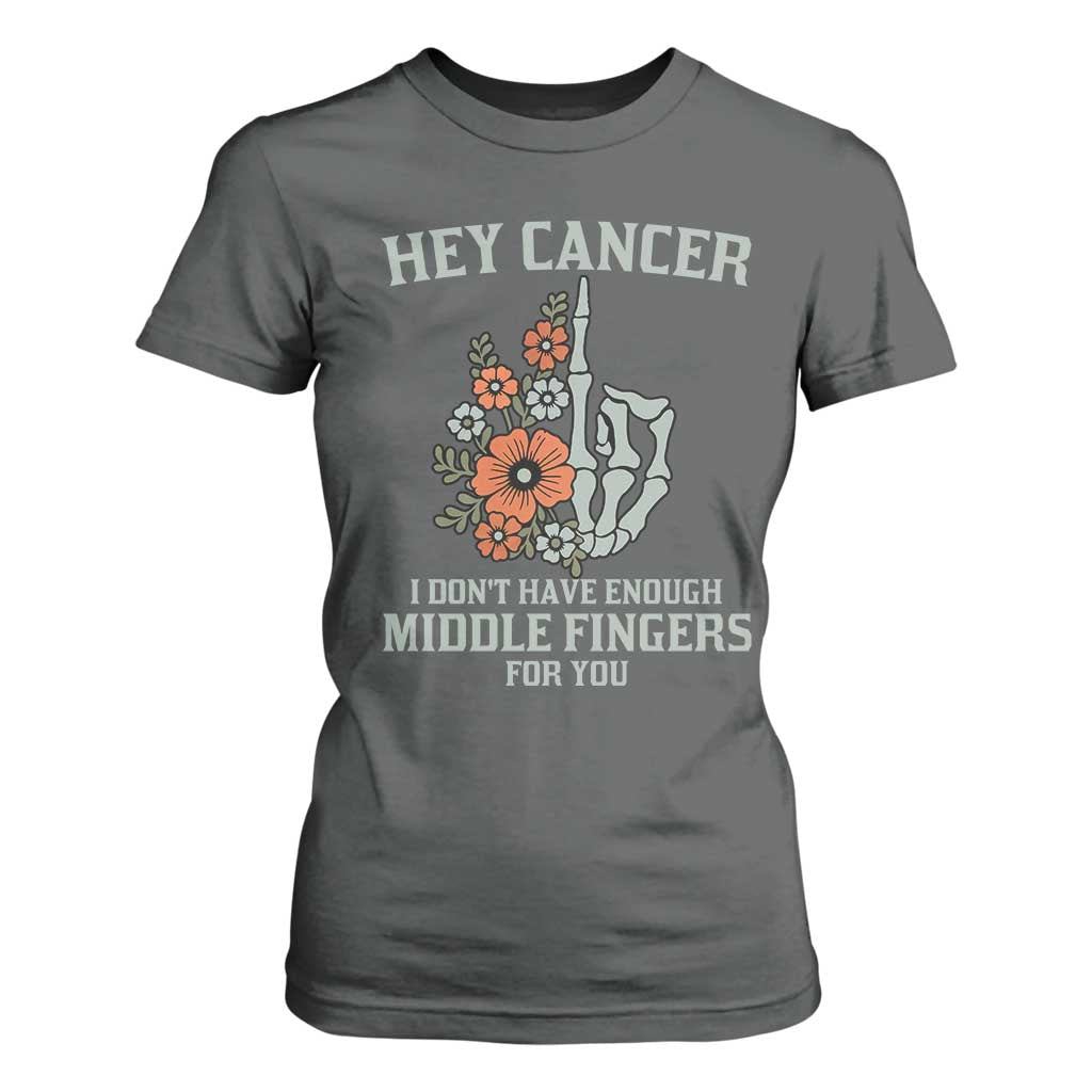 Anti Cancer Skeleton Middle Finger T Shirt For Women Floral Fck Cancer