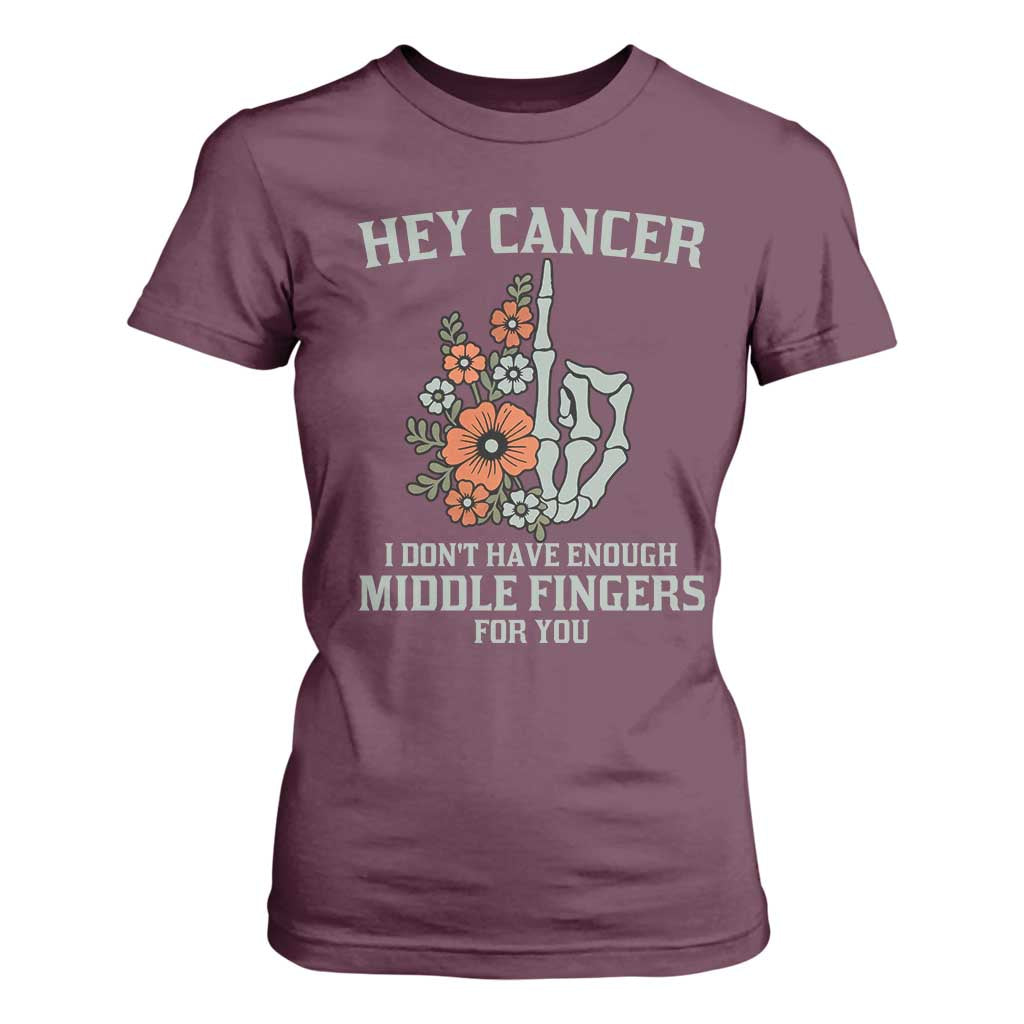 Anti Cancer Skeleton Middle Finger T Shirt For Women Floral Fck Cancer