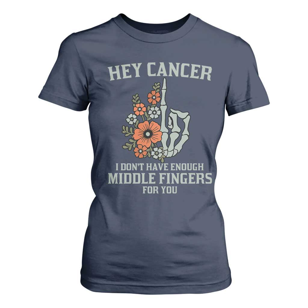 Anti Cancer Skeleton Middle Finger T Shirt For Women Floral Fck Cancer
