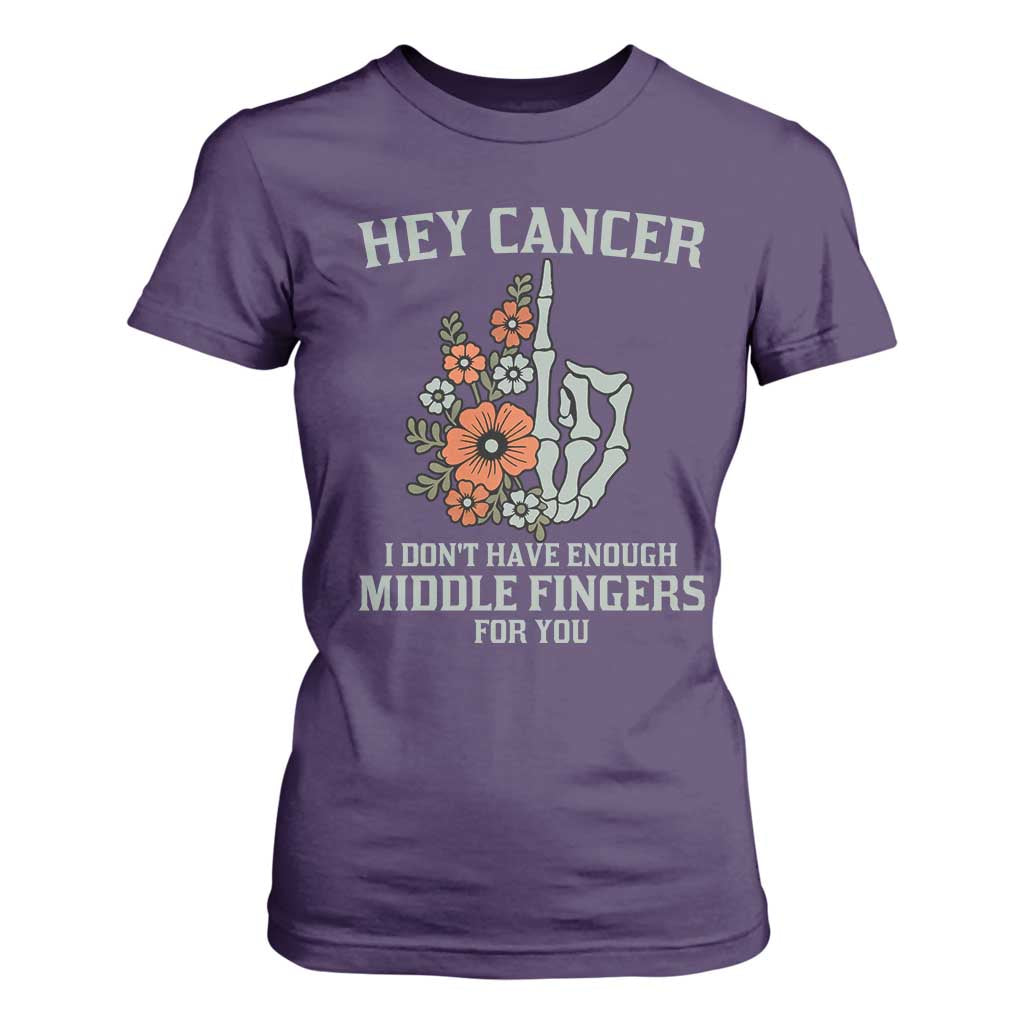 Anti Cancer Skeleton Middle Finger T Shirt For Women Floral Fck Cancer