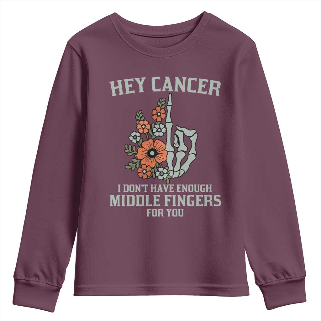 Anti Cancer Skeleton Middle Finger Youth Sweatshirt Floral Fck Cancer