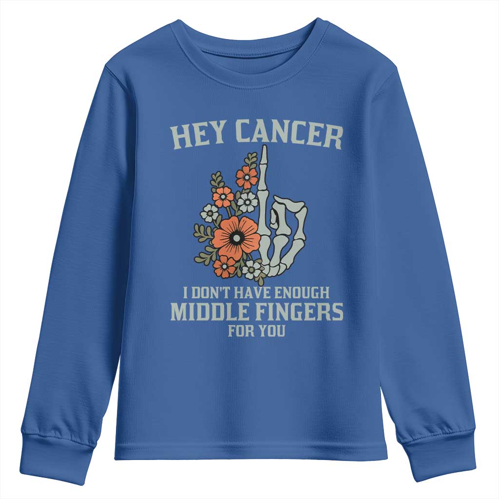 Anti Cancer Skeleton Middle Finger Youth Sweatshirt Floral Fck Cancer