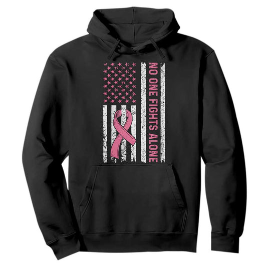Nobody Fights Alone Pink Ribbon Flag Hoodie Breast Cancer Support Support