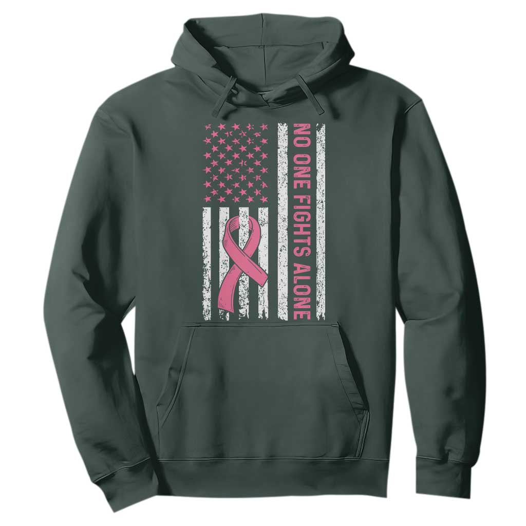 Nobody Fights Alone Pink Ribbon Flag Hoodie Breast Cancer Support Support