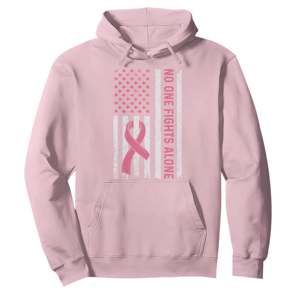 Nobody Fights Alone Pink Ribbon Flag Hoodie Breast Cancer Support Support