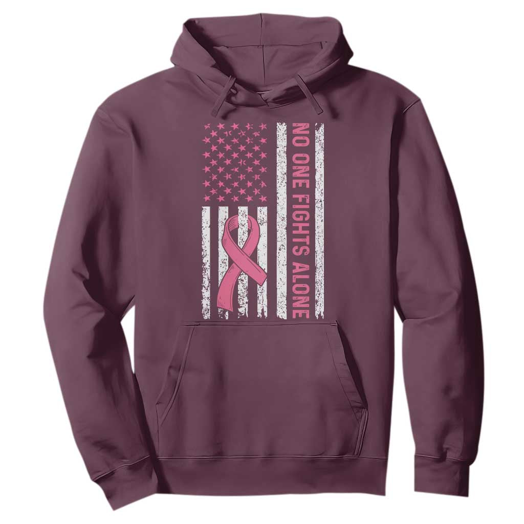 Nobody Fights Alone Pink Ribbon Flag Hoodie Breast Cancer Support Support
