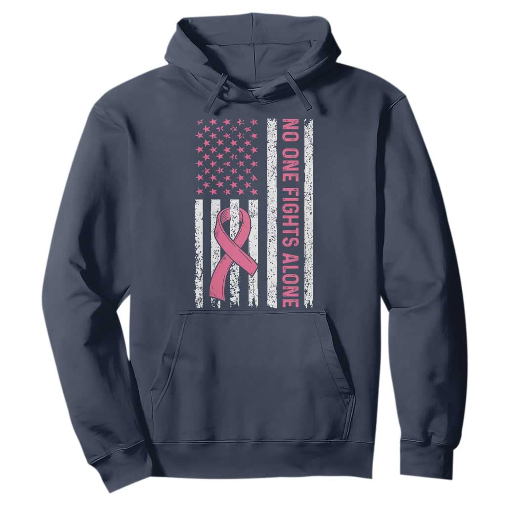 Nobody Fights Alone Pink Ribbon Flag Hoodie Breast Cancer Support Support
