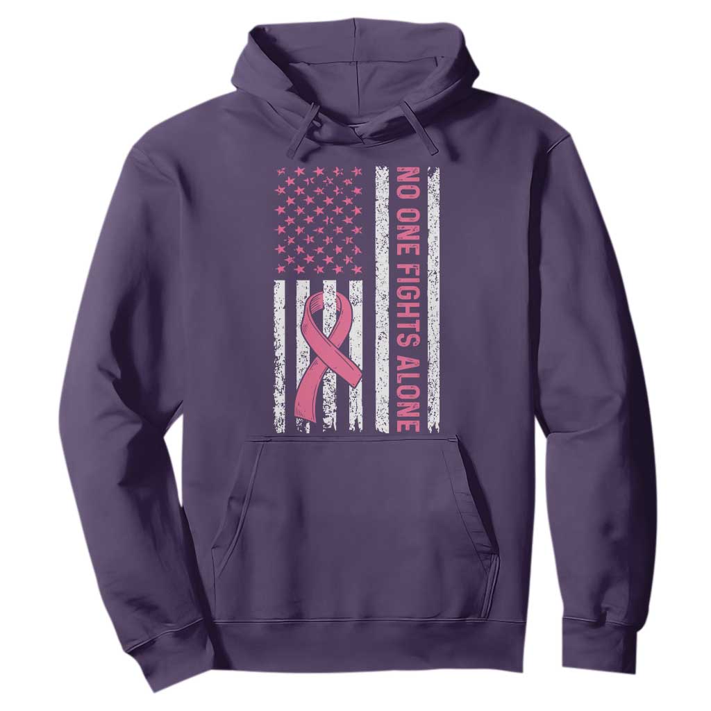 Nobody Fights Alone Pink Ribbon Flag Hoodie Breast Cancer Support Support