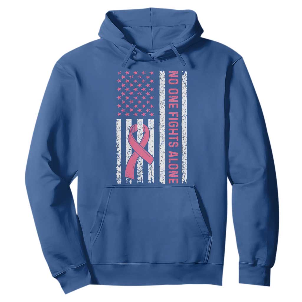 Nobody Fights Alone Pink Ribbon Flag Hoodie Breast Cancer Support Support