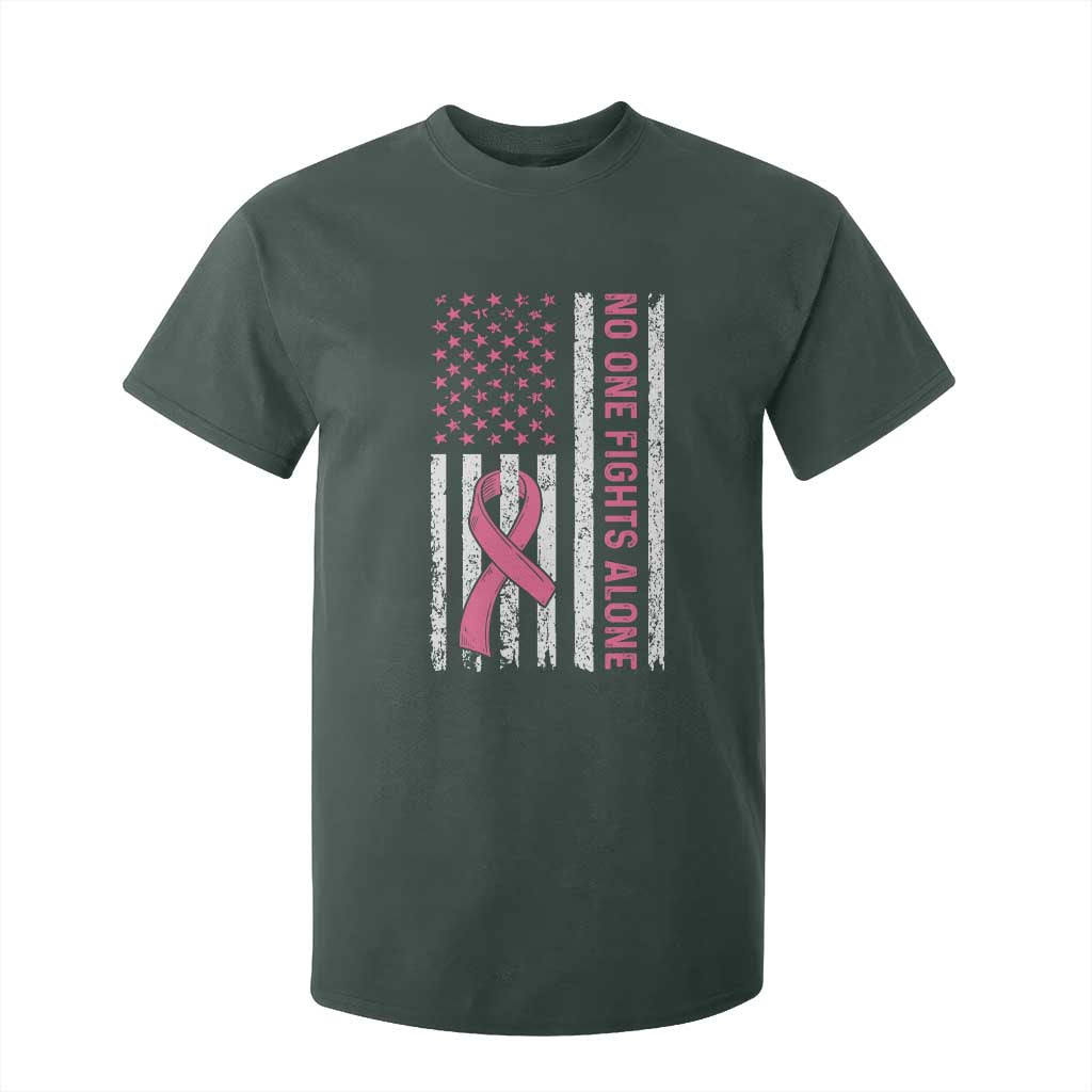 Nobody Fights Alone Pink Ribbon Flag T Shirt For Kid Breast Cancer Support Support