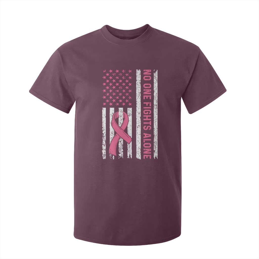 Nobody Fights Alone Pink Ribbon Flag T Shirt For Kid Breast Cancer Support Support