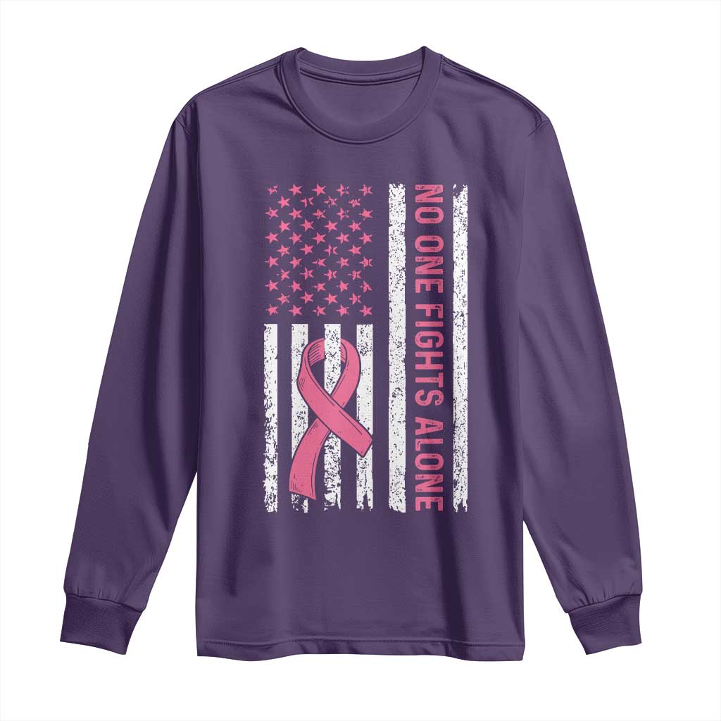 Nobody Fights Alone Pink Ribbon Flag Long Sleeve Shirt Breast Cancer Support Support