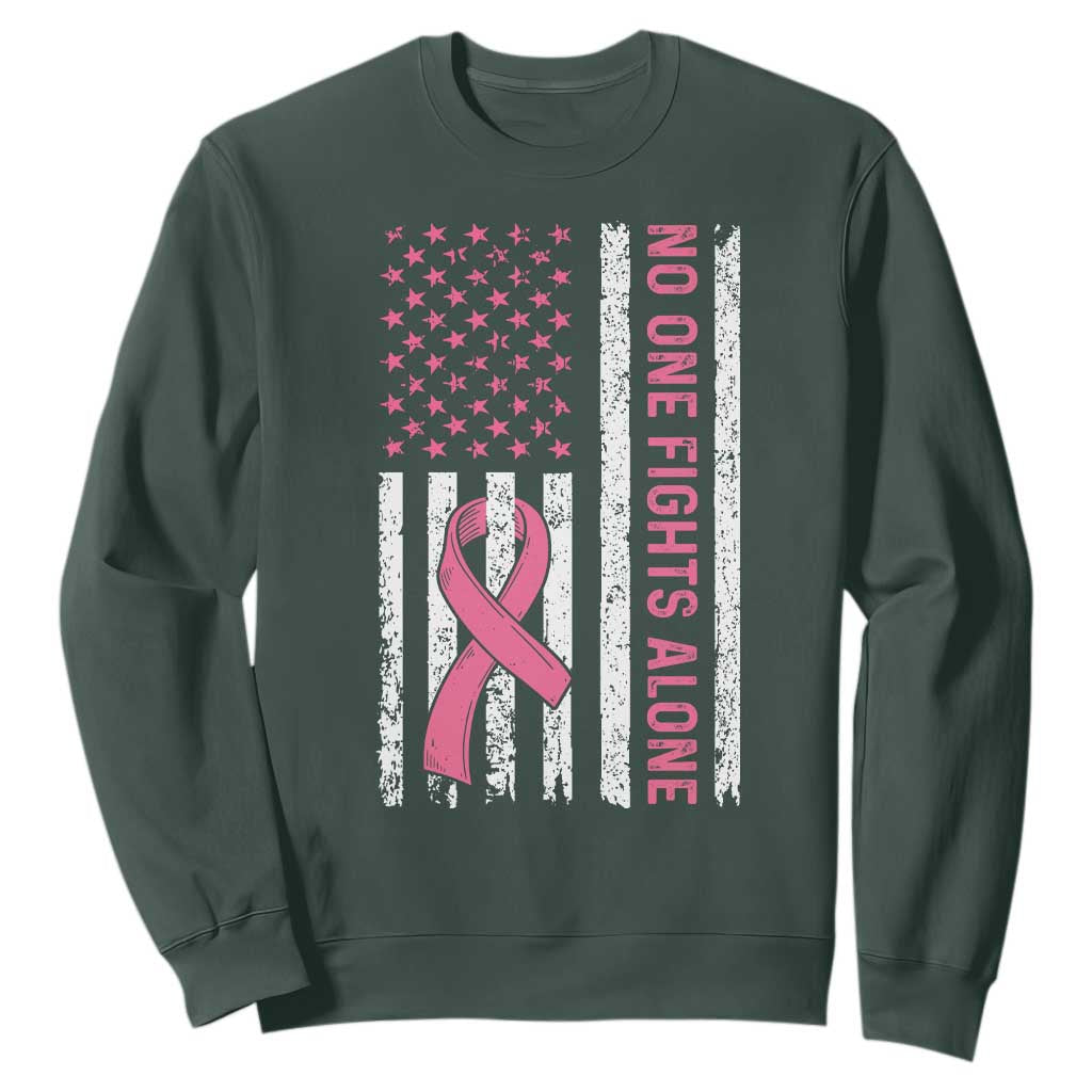 Nobody Fights Alone Pink Ribbon Flag Sweatshirt Breast Cancer Support Support