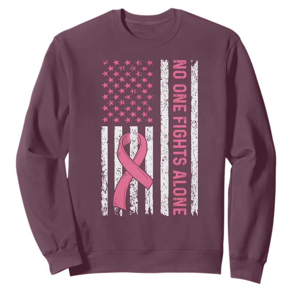 Nobody Fights Alone Pink Ribbon Flag Sweatshirt Breast Cancer Support Support