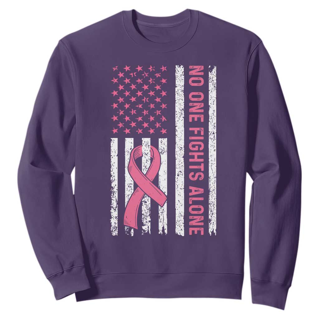 Nobody Fights Alone Pink Ribbon Flag Sweatshirt Breast Cancer Support Support