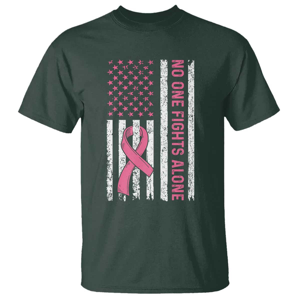 Nobody Fights Alone Pink Ribbon Flag T Shirt Breast Cancer Support Support