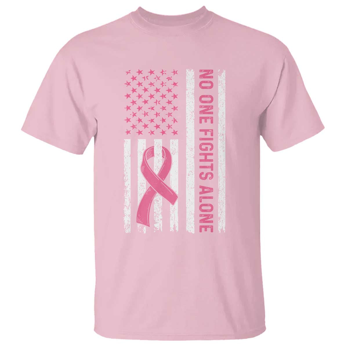 Nobody Fights Alone Pink Ribbon Flag T Shirt Breast Cancer Support Support
