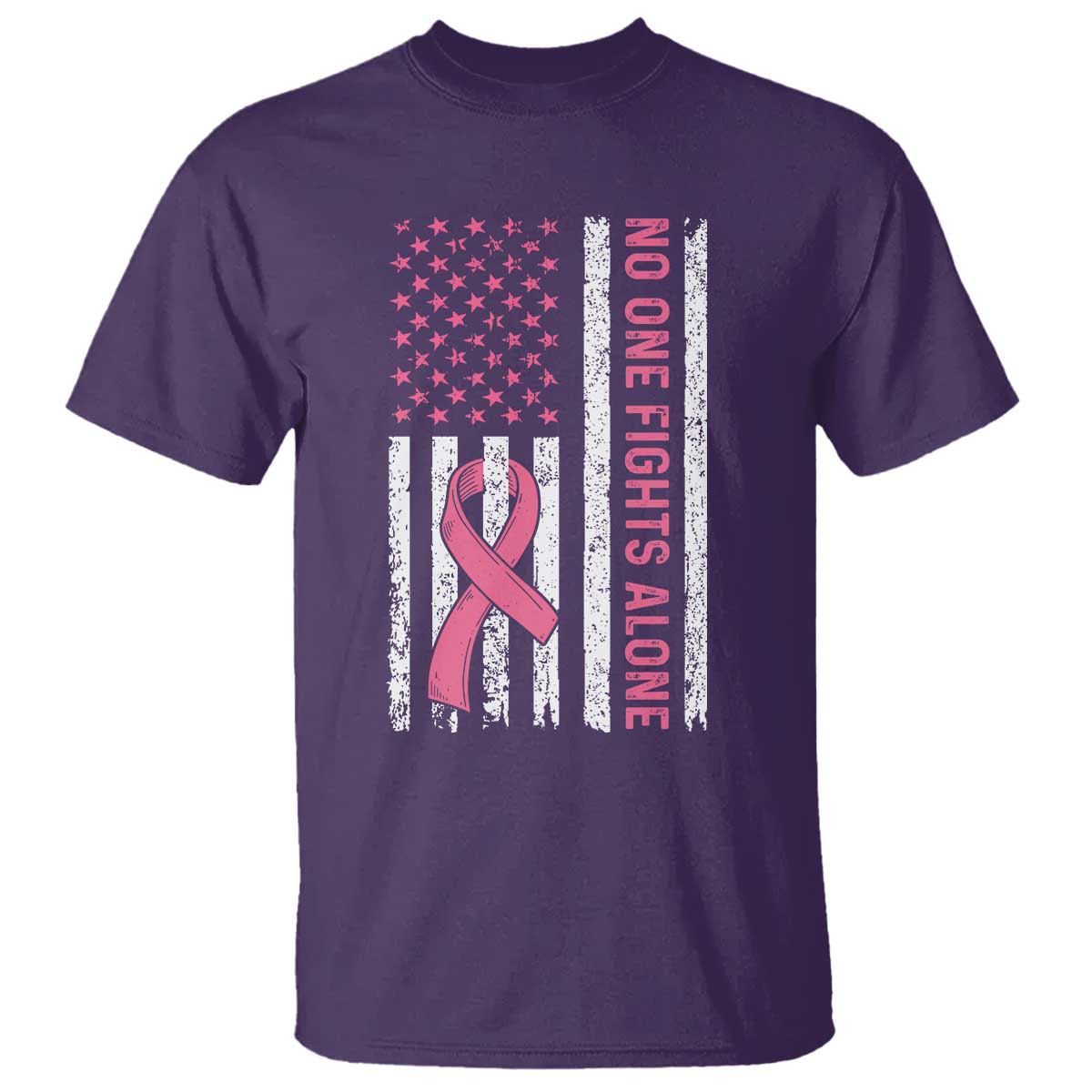 Nobody Fights Alone Pink Ribbon Flag T Shirt Breast Cancer Support Support