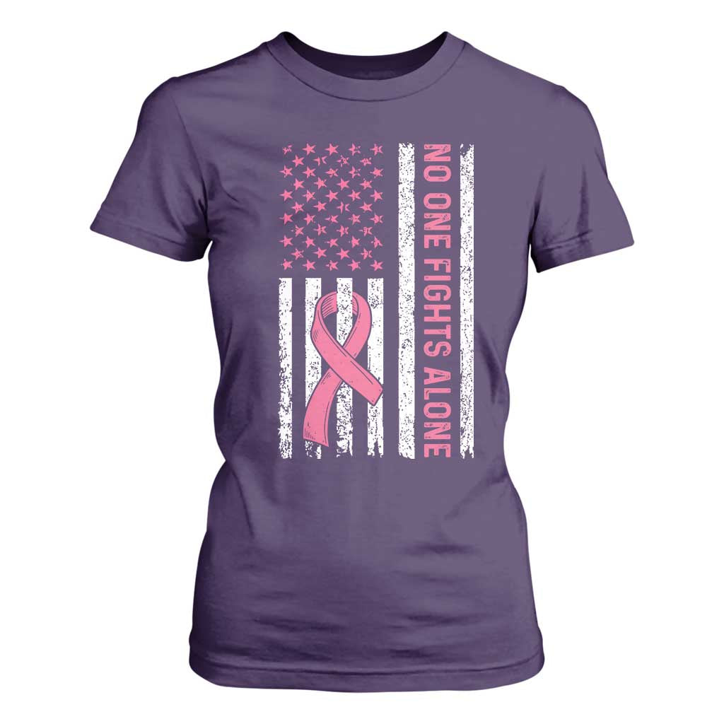 Nobody Fights Alone Pink Ribbon Flag T Shirt For Women Breast Cancer Support Support