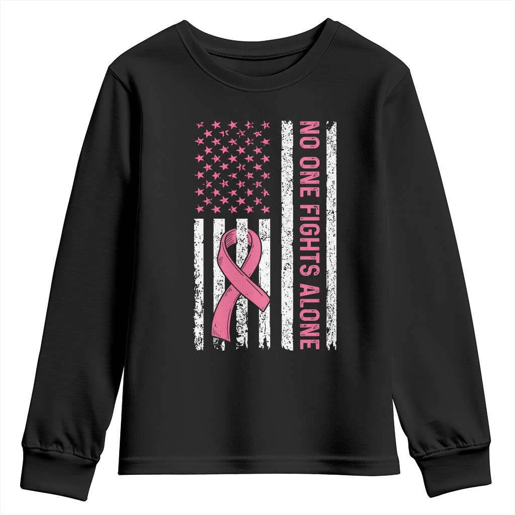 Nobody Fights Alone Pink Ribbon Flag Youth Sweatshirt Breast Cancer Support Support