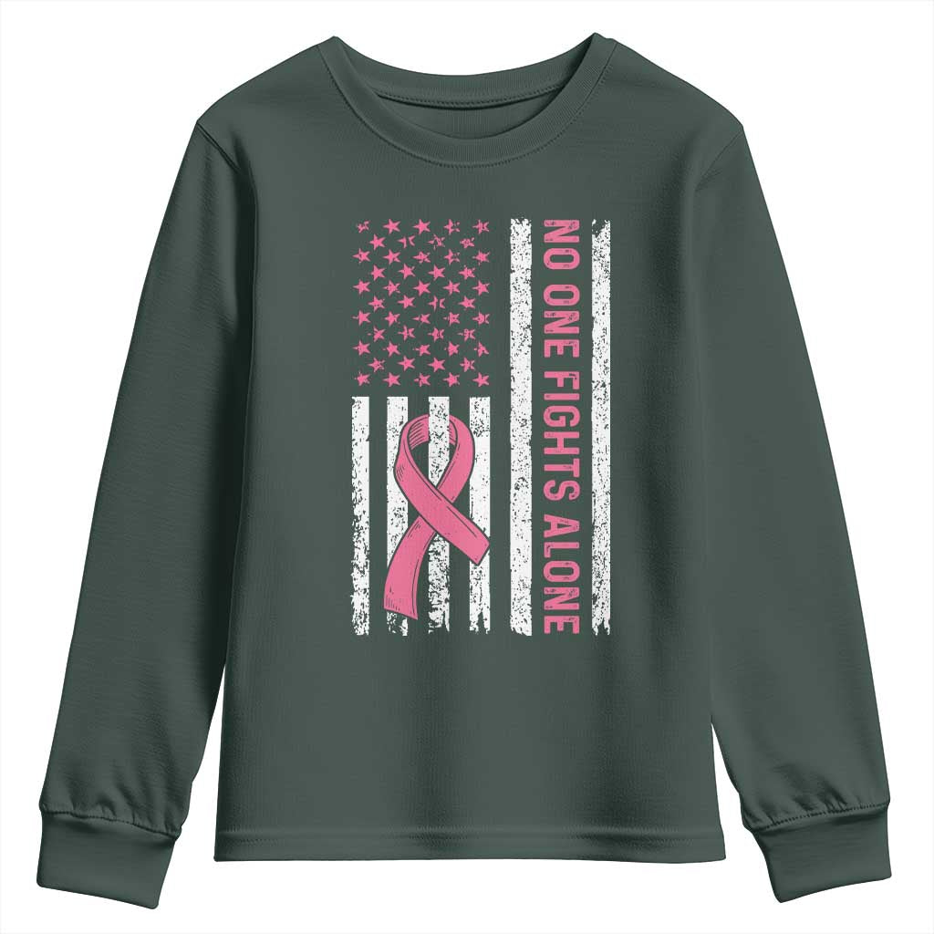 Nobody Fights Alone Pink Ribbon Flag Youth Sweatshirt Breast Cancer Support Support