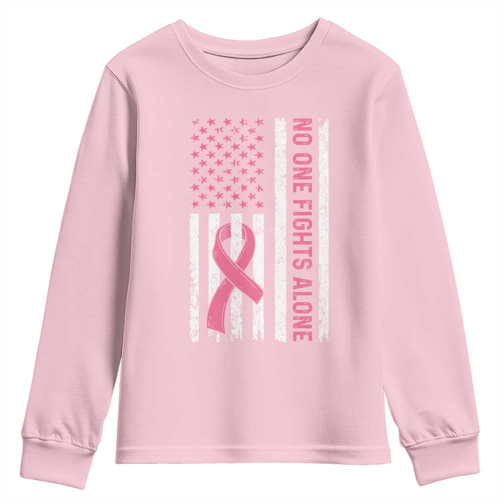 Nobody Fights Alone Pink Ribbon Flag Youth Sweatshirt Breast Cancer Support Support