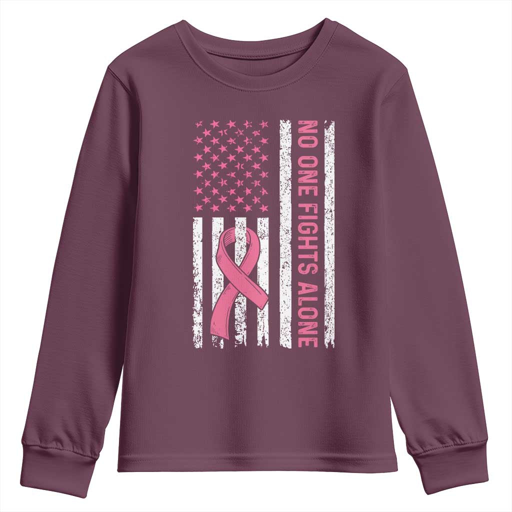 Nobody Fights Alone Pink Ribbon Flag Youth Sweatshirt Breast Cancer Support Support