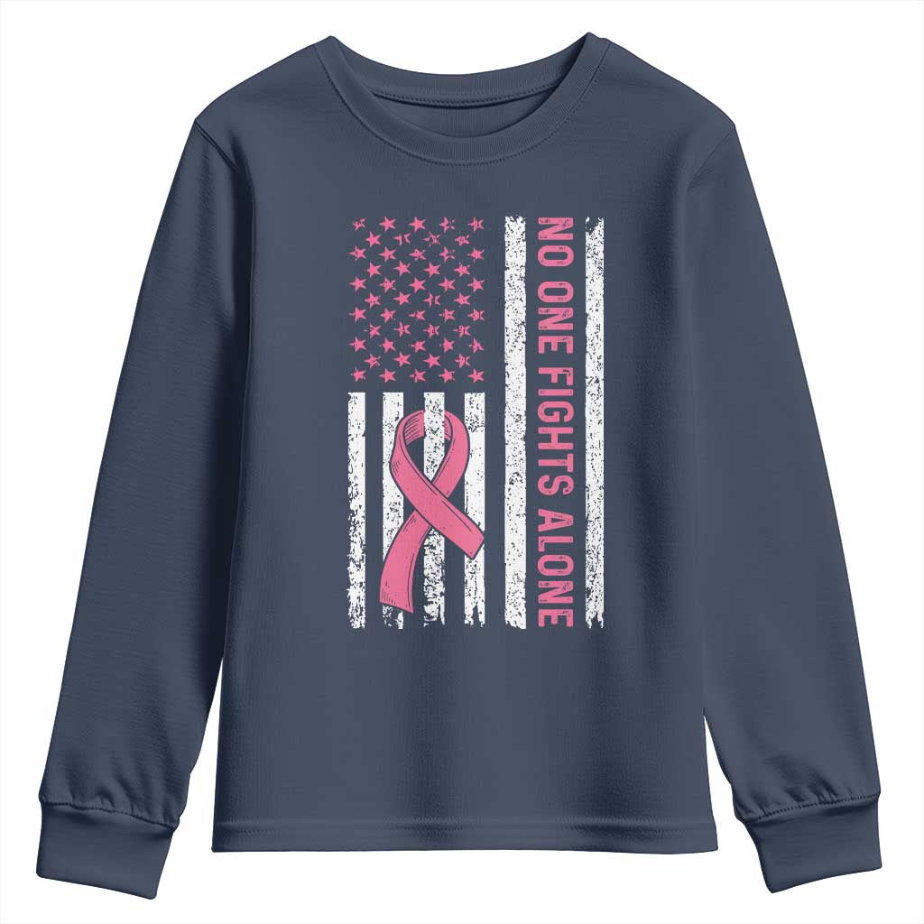Nobody Fights Alone Pink Ribbon Flag Youth Sweatshirt Breast Cancer Support Support