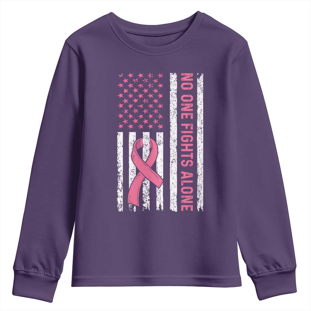 Nobody Fights Alone Pink Ribbon Flag Youth Sweatshirt Breast Cancer Support Support