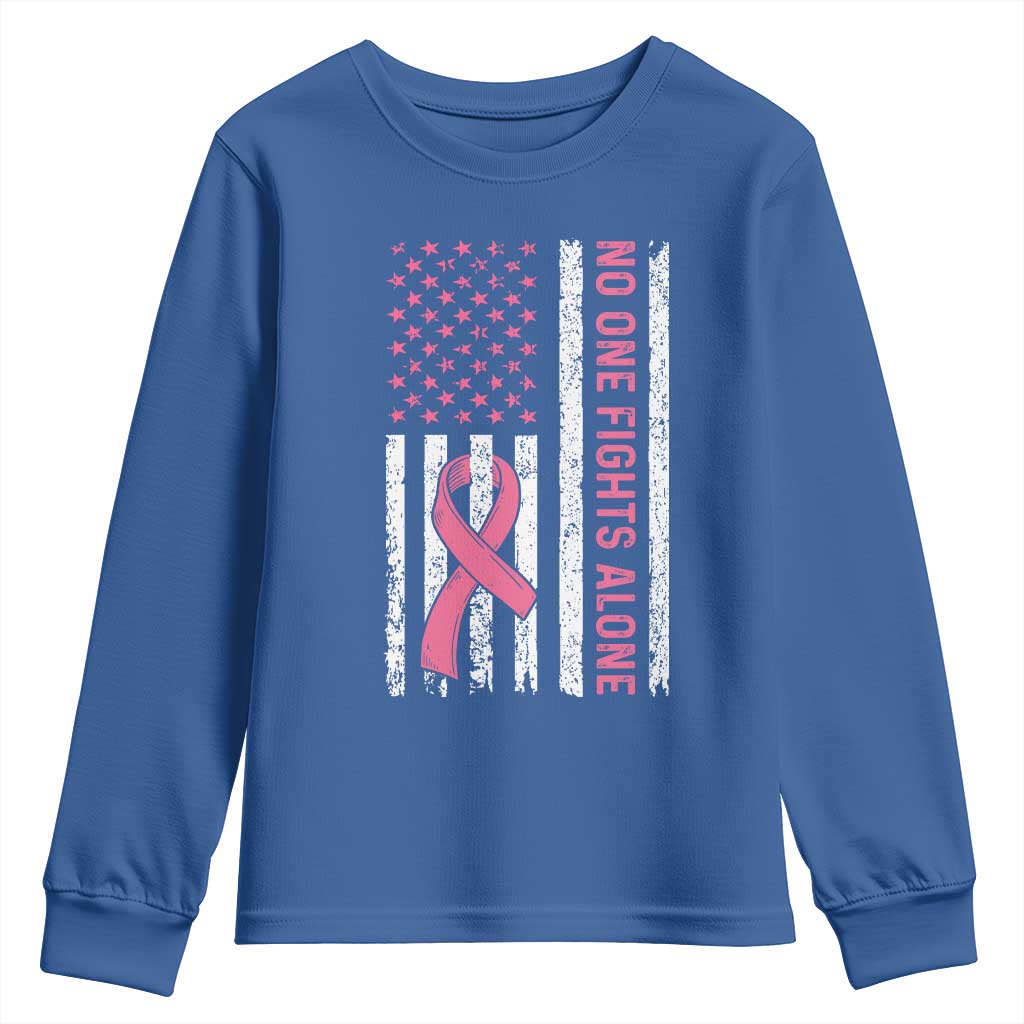 Nobody Fights Alone Pink Ribbon Flag Youth Sweatshirt Breast Cancer Support Support