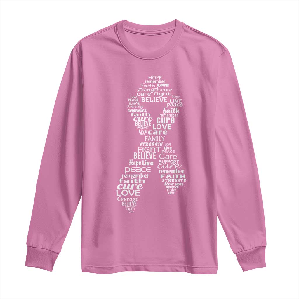 Inspirational Breast Cancer Support Long Sleeve Shirt Pink Ribbon Warrior