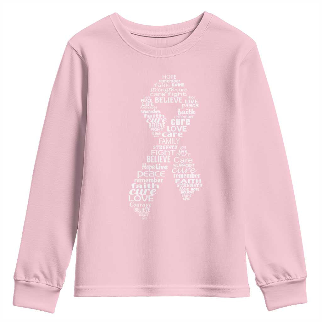 Inspirational Breast Cancer Support Youth Sweatshirt Pink Ribbon Warrior