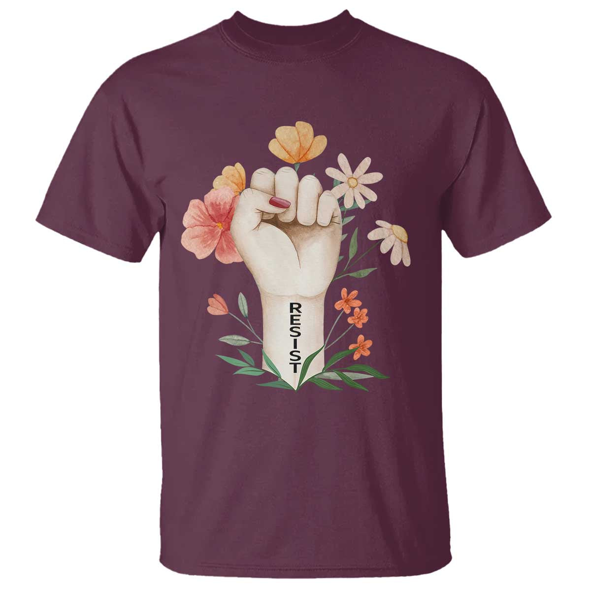 empowered-women-t-shirt-resist-raised-fist-retro-boho