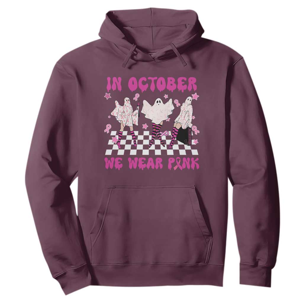 Breast Cancer Boo Sheet Support Squad Hoodie In October We Wear Pink Halloween Ghost Pink Ribbon