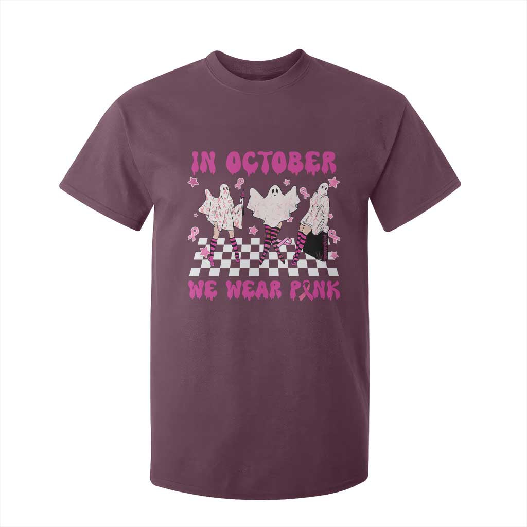 Breast Cancer Boo Sheet Support Squad T Shirt For Kid In October We Wear Pink Halloween Ghost Pink Ribbon