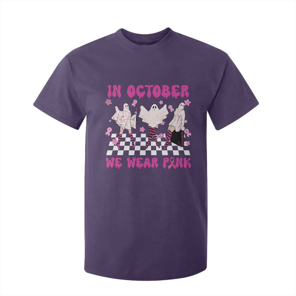 Breast Cancer Boo Sheet Support Squad T Shirt For Kid In October We Wear Pink Halloween Ghost Pink Ribbon