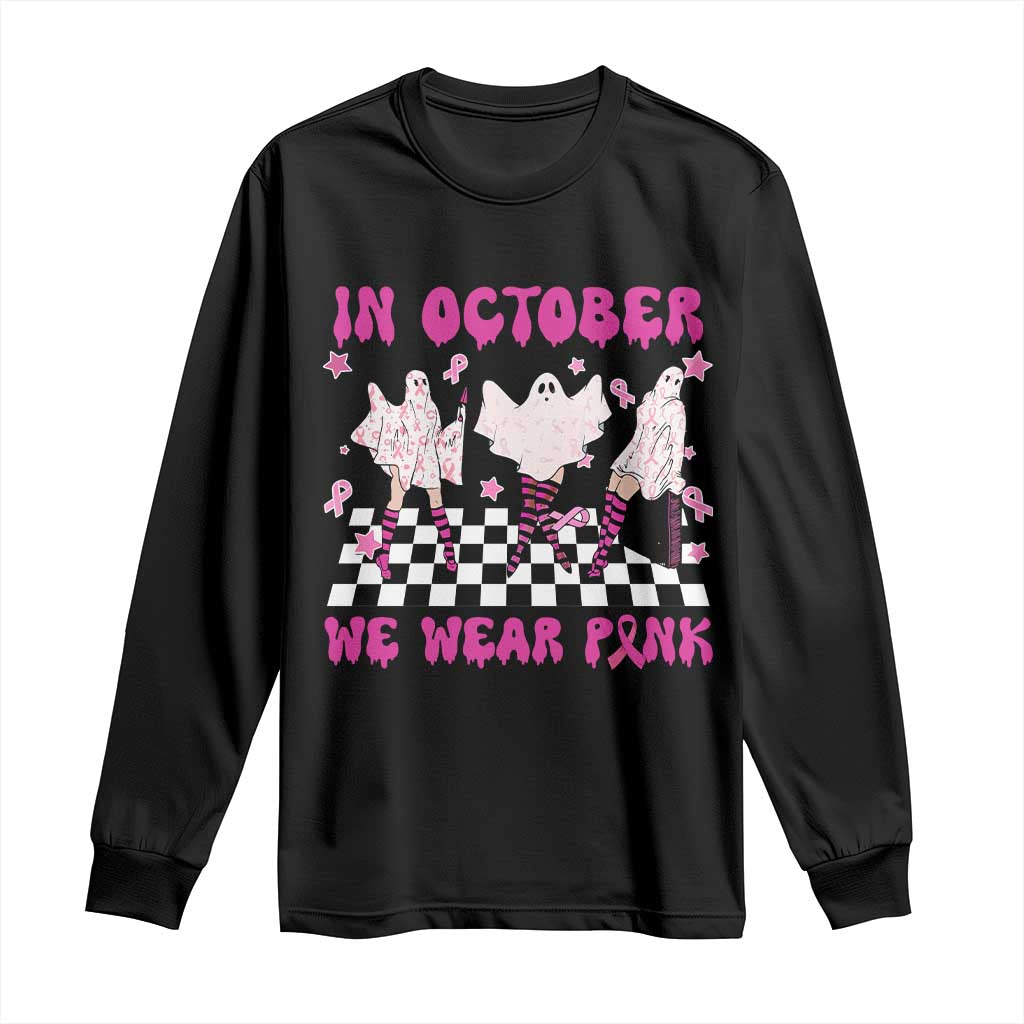 Breast Cancer Boo Sheet Support Squad Long Sleeve Shirt In October We Wear Pink Halloween Ghost Pink Ribbon