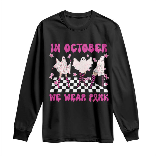 Breast Cancer Boo Sheet Support Squad Long Sleeve Shirt In October We Wear Pink Halloween Ghost Pink Ribbon