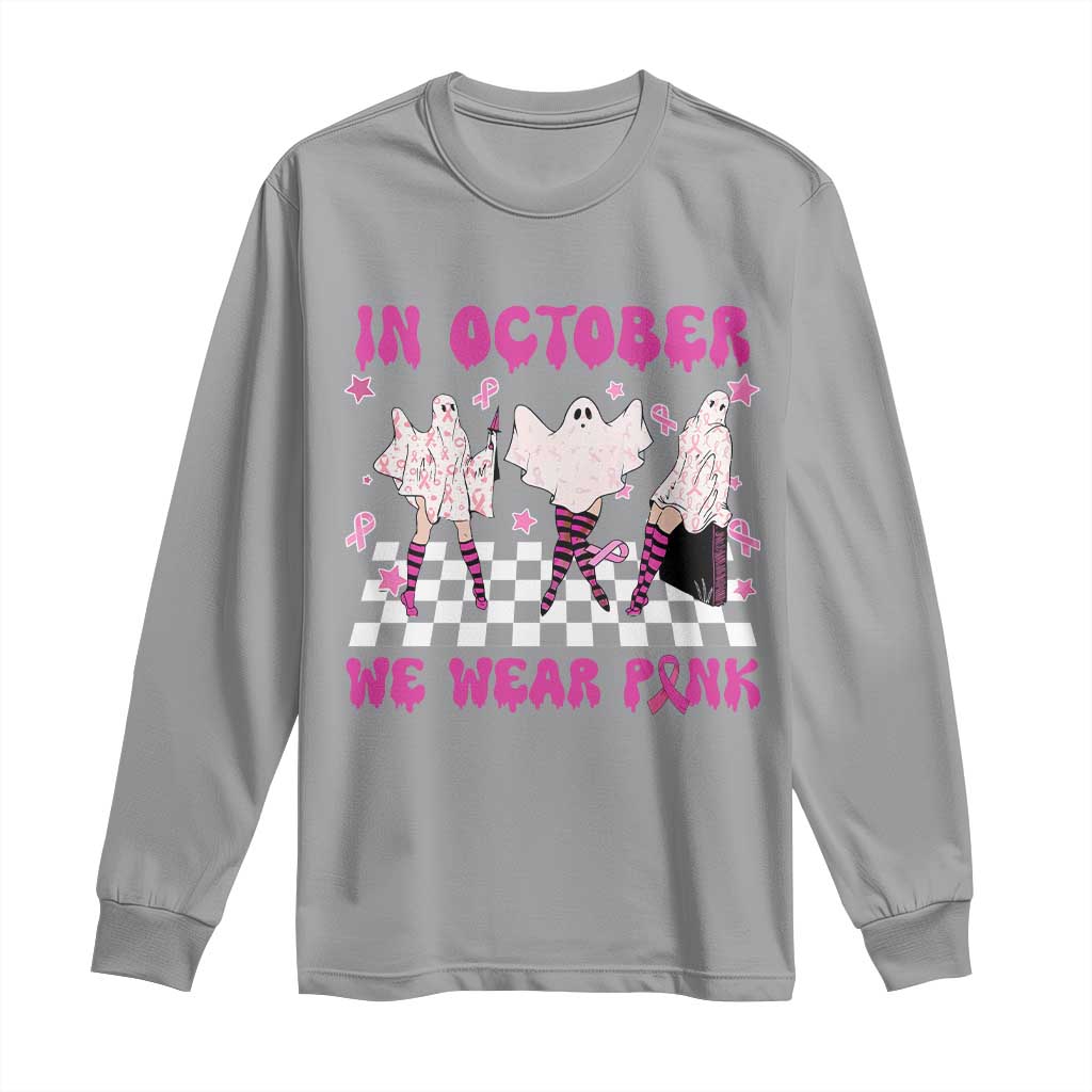 Breast Cancer Boo Sheet Support Squad Long Sleeve Shirt In October We Wear Pink Halloween Ghost Pink Ribbon