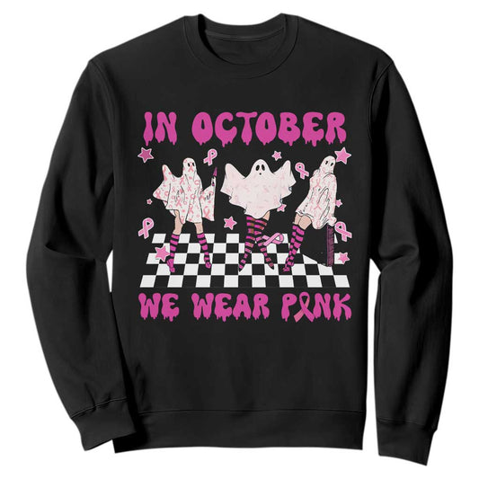 Breast Cancer Boo Sheet Support Squad Sweatshirt In October We Wear Pink Halloween Ghost Pink Ribbon