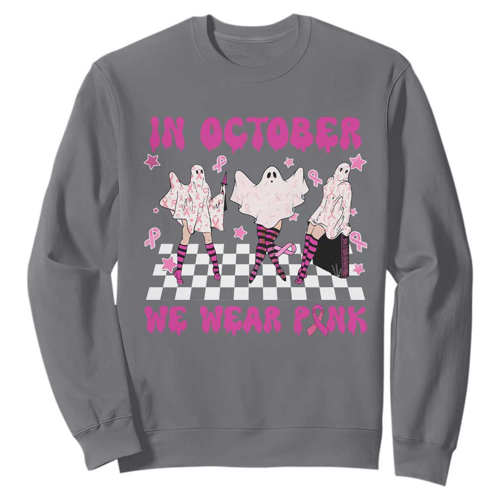 Breast Cancer Boo Sheet Support Squad Sweatshirt In October We Wear Pink Halloween Ghost Pink Ribbon