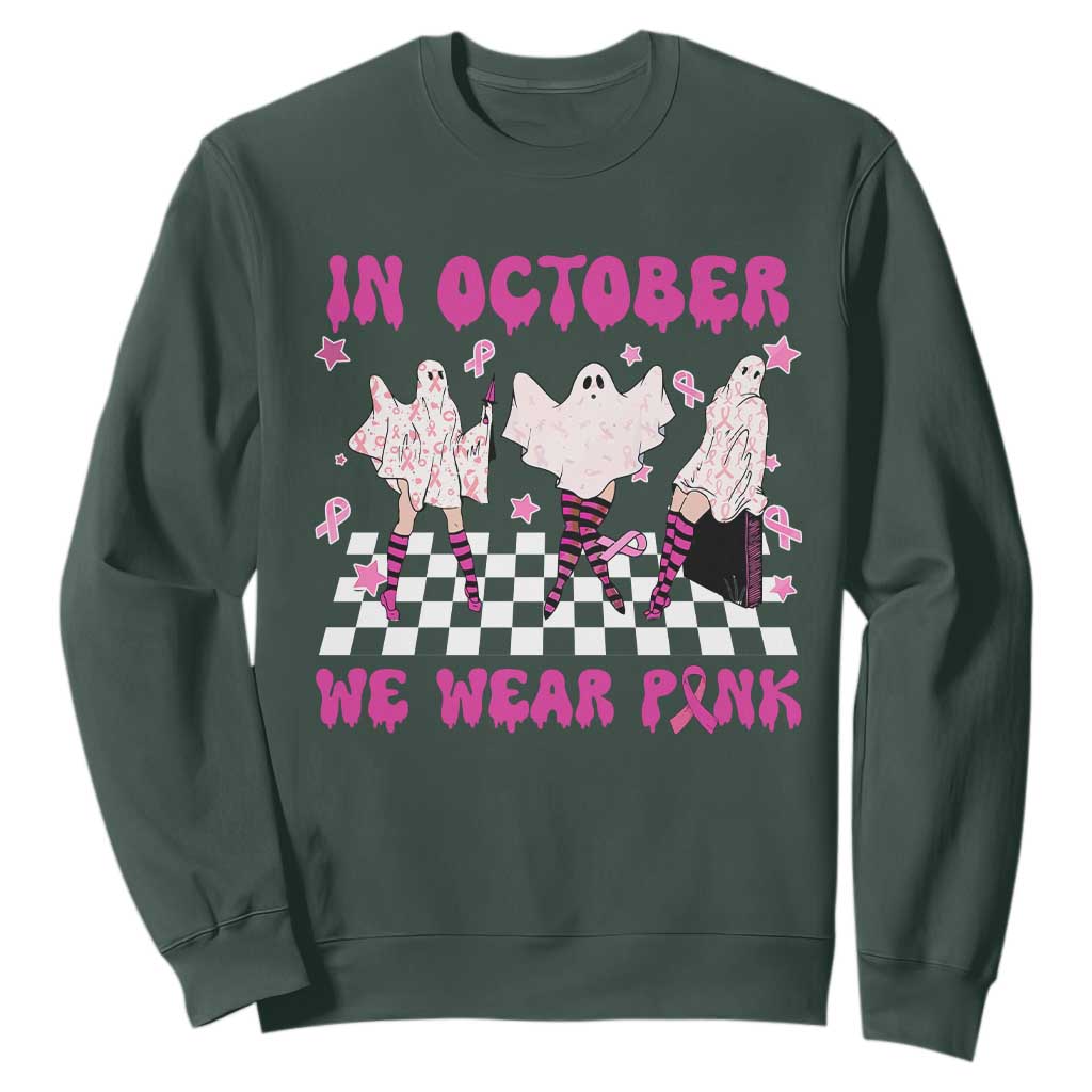 Breast Cancer Boo Sheet Support Squad Sweatshirt In October We Wear Pink Halloween Ghost Pink Ribbon