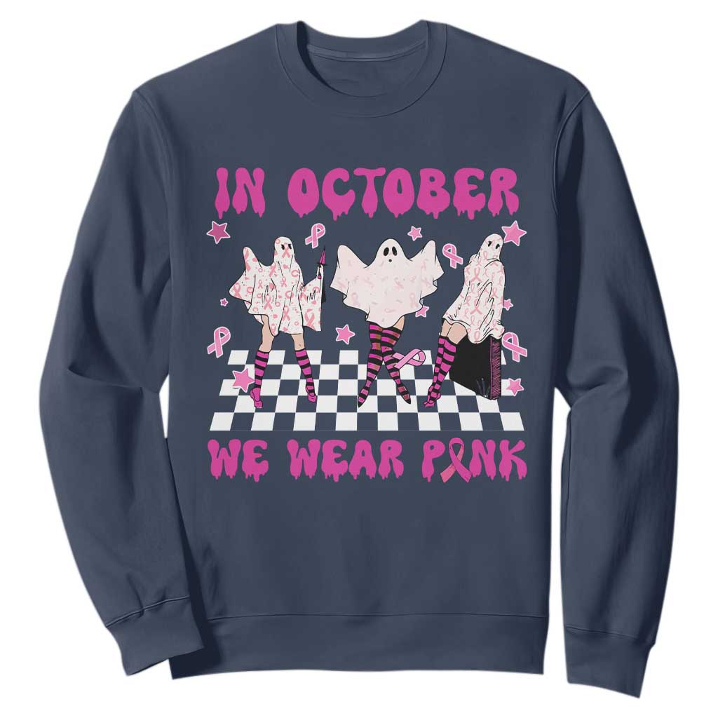 Breast Cancer Boo Sheet Support Squad Sweatshirt In October We Wear Pink Halloween Ghost Pink Ribbon